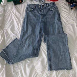 Zara straight leg raw hem light wash jeans wide